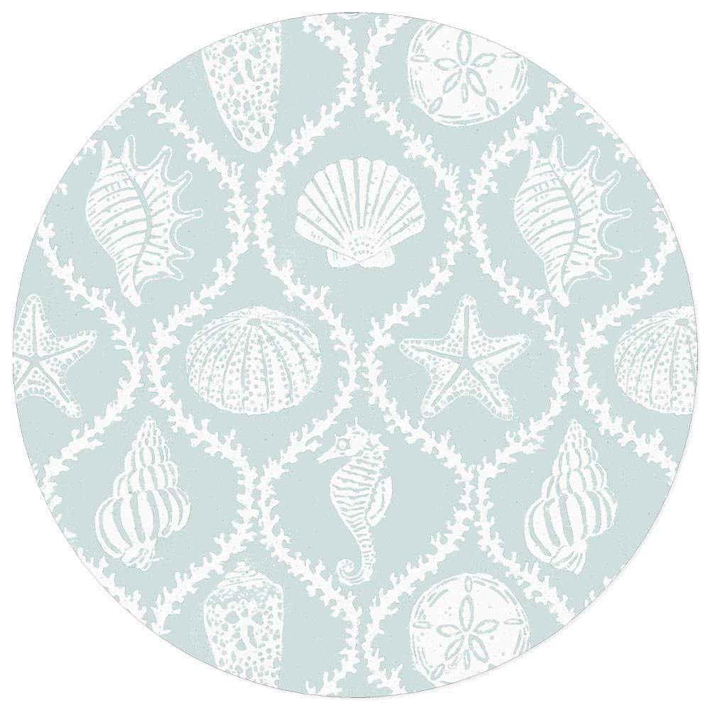 Caspari Shell Toile Salad/Dessert Plates in Coral & Blue