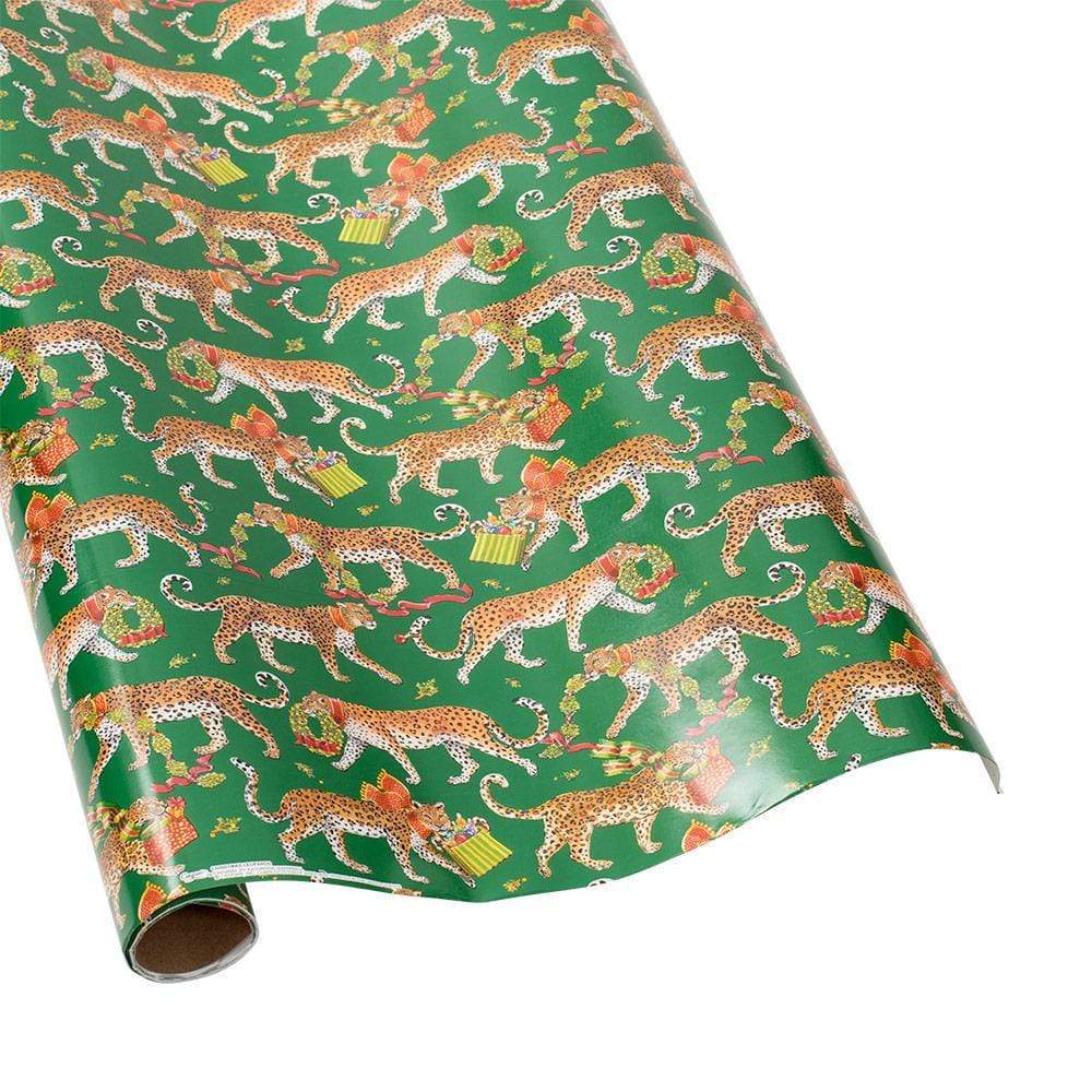 Christmas Leopards Gift Wrapping Paper in Dark Green - 30 x 8' Roll