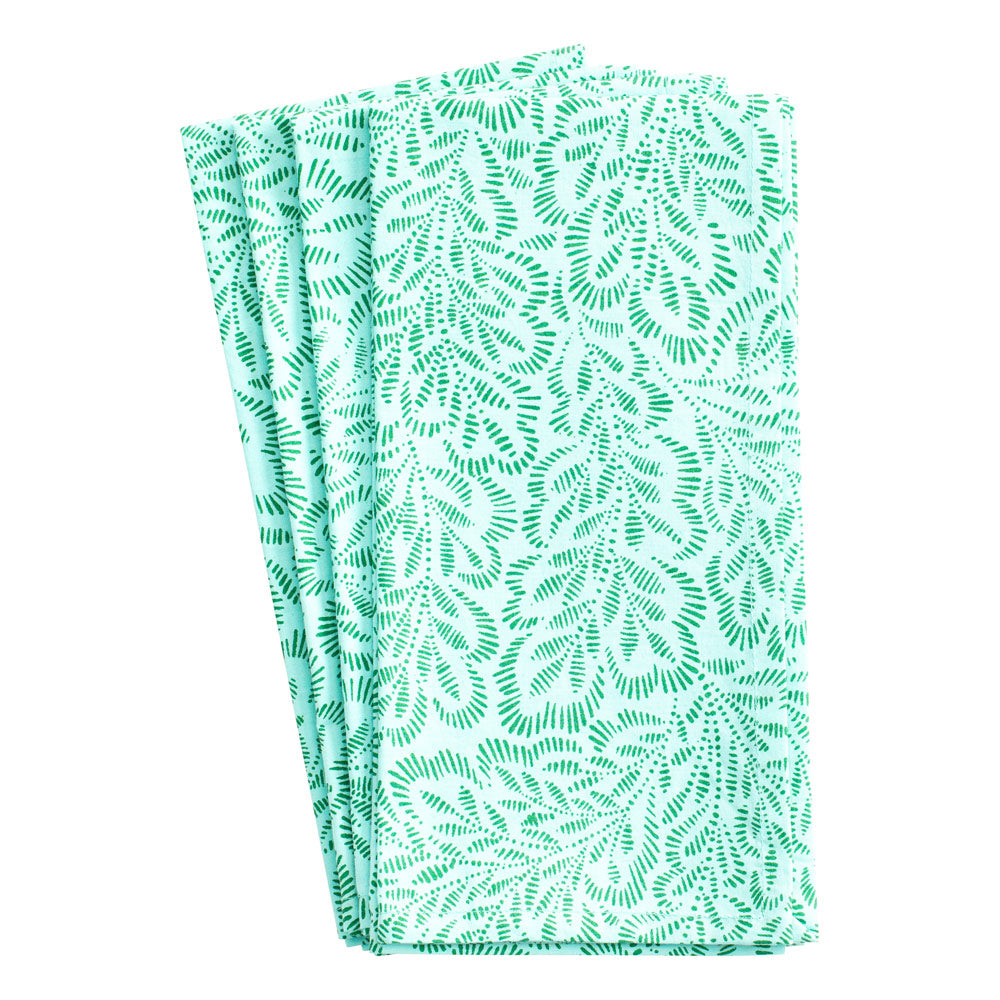 Block Print Leaves Cotton Dinner Napkins in White & Blue – Caspari Europe