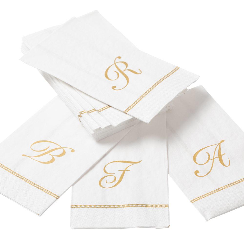 White with Gold Stripe Guest Paper Dinner Napkins | 16 Napkins