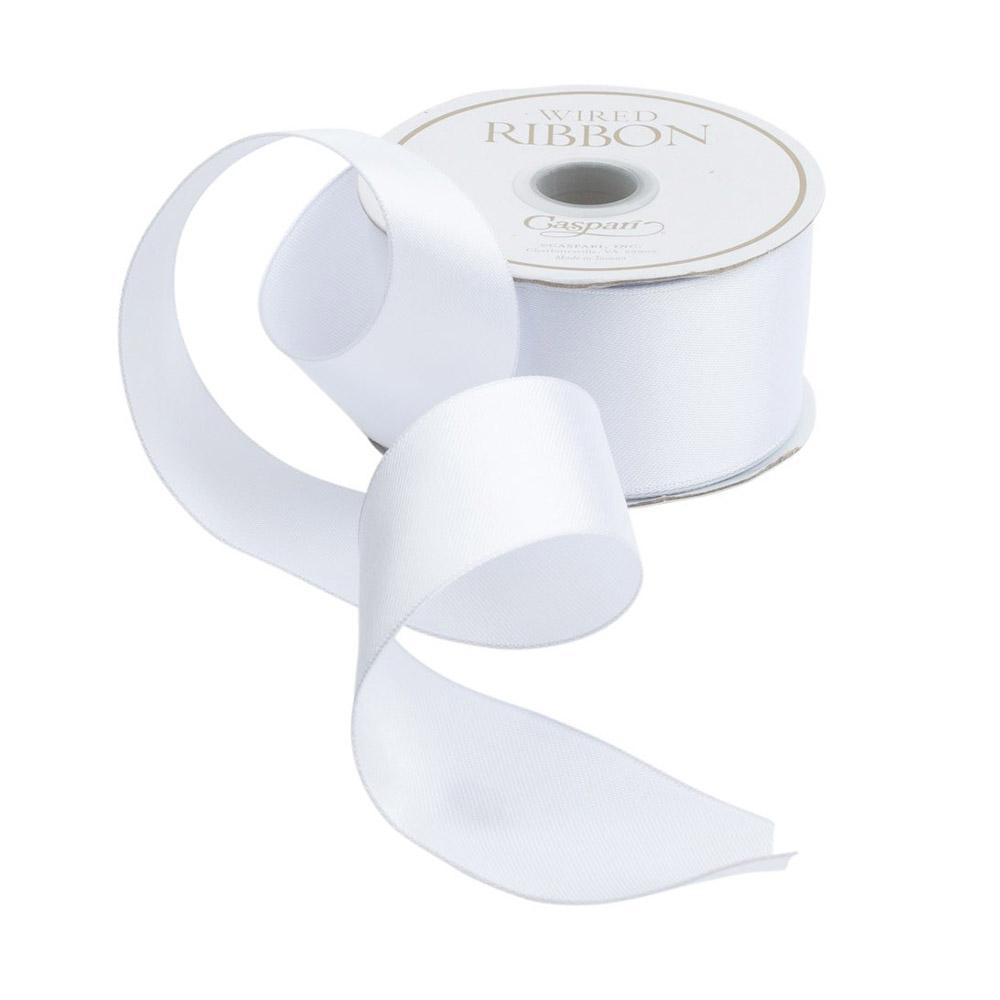 Caspari Solid White Satin Wired Ribbon - 9 Yard Spool