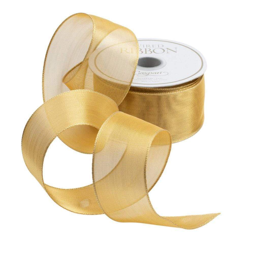 Closeout Wired Ribbon - Sheer Polka Dot Gold Wired Ribbon #596901-9