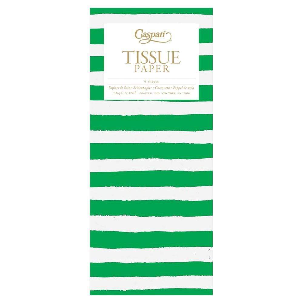 Caspari Painted Stripe Tissue Paper in Green & White - 4 Sheets