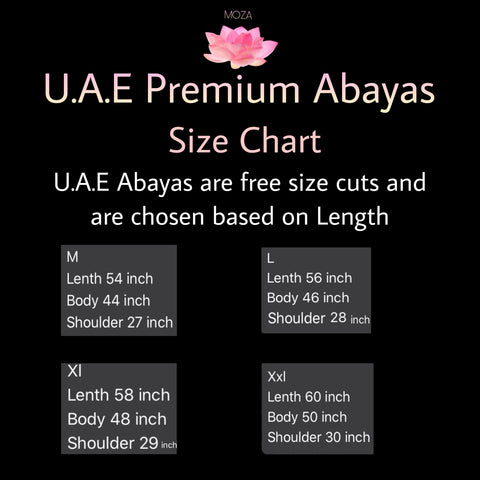 U.A.E Abaya size Chart