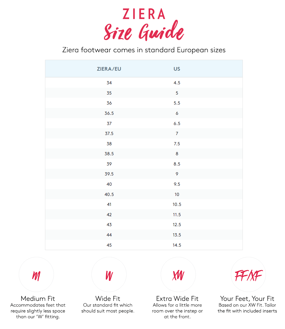 Ziera Size Guide