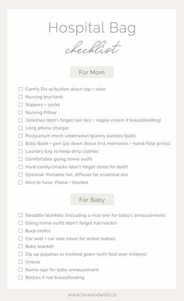 Hospital Bag Checklist for mom and baby