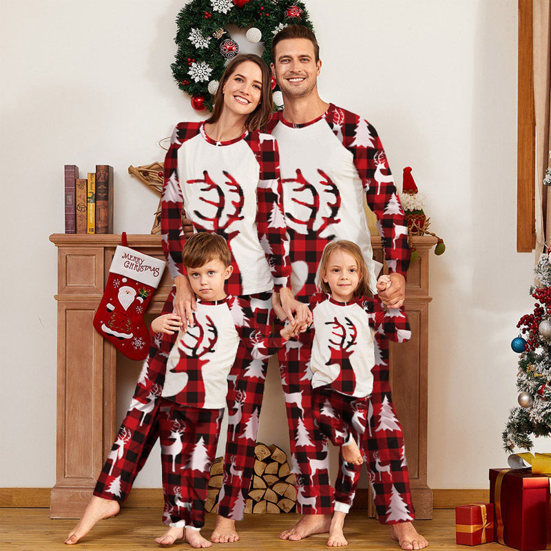 Christmas Deer Head Print Parent-child Home Service Suit
