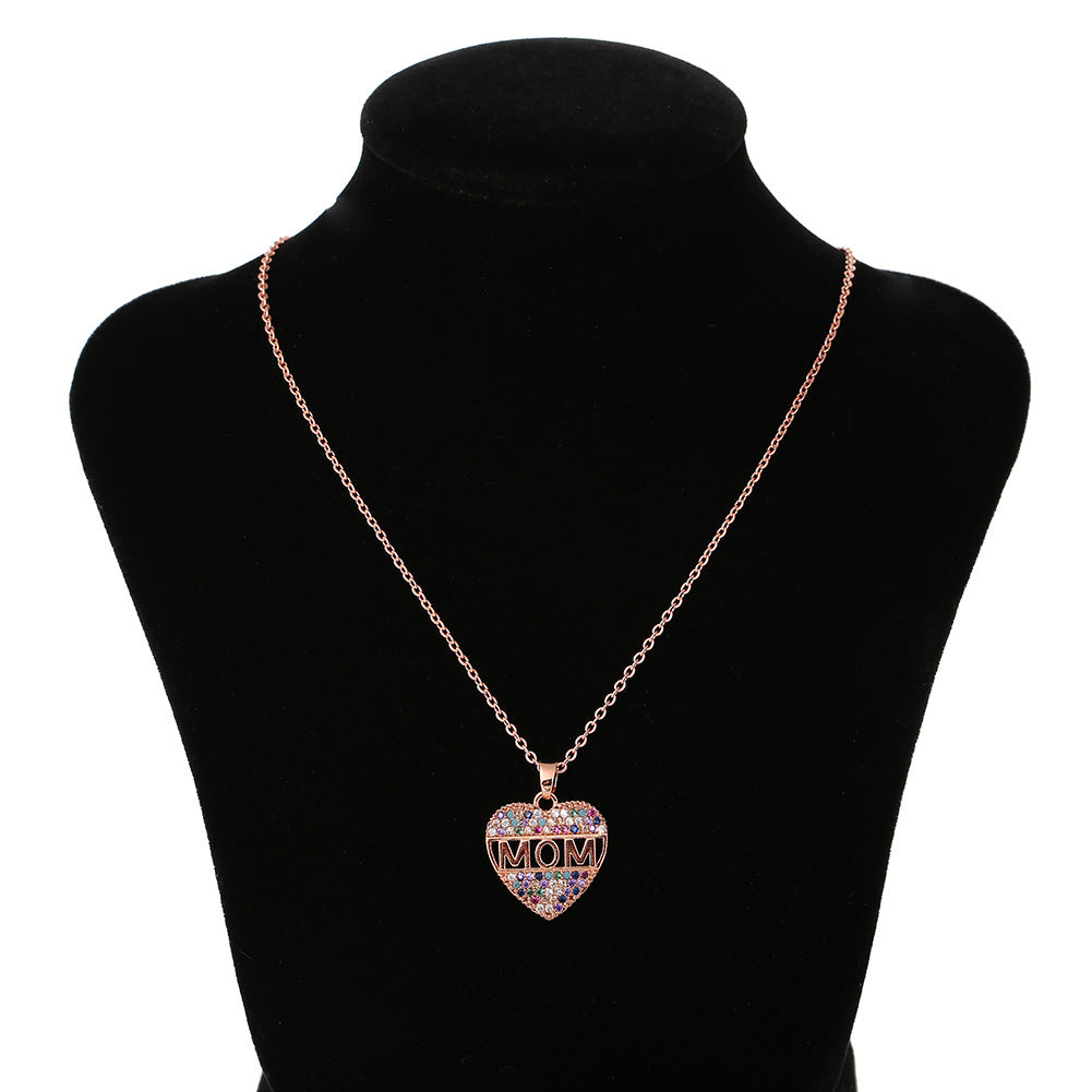 Colorful Mom Cubic Zirconia Heart Necklace Pendant Decoration