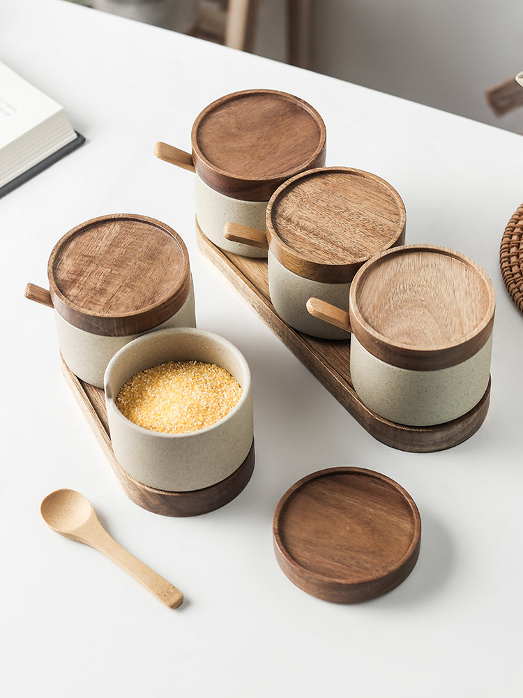 kitchen-seasoning-pot-ceramic-three-piece-suit-simple-salt-pot-acacia-wood-tray-with-cover