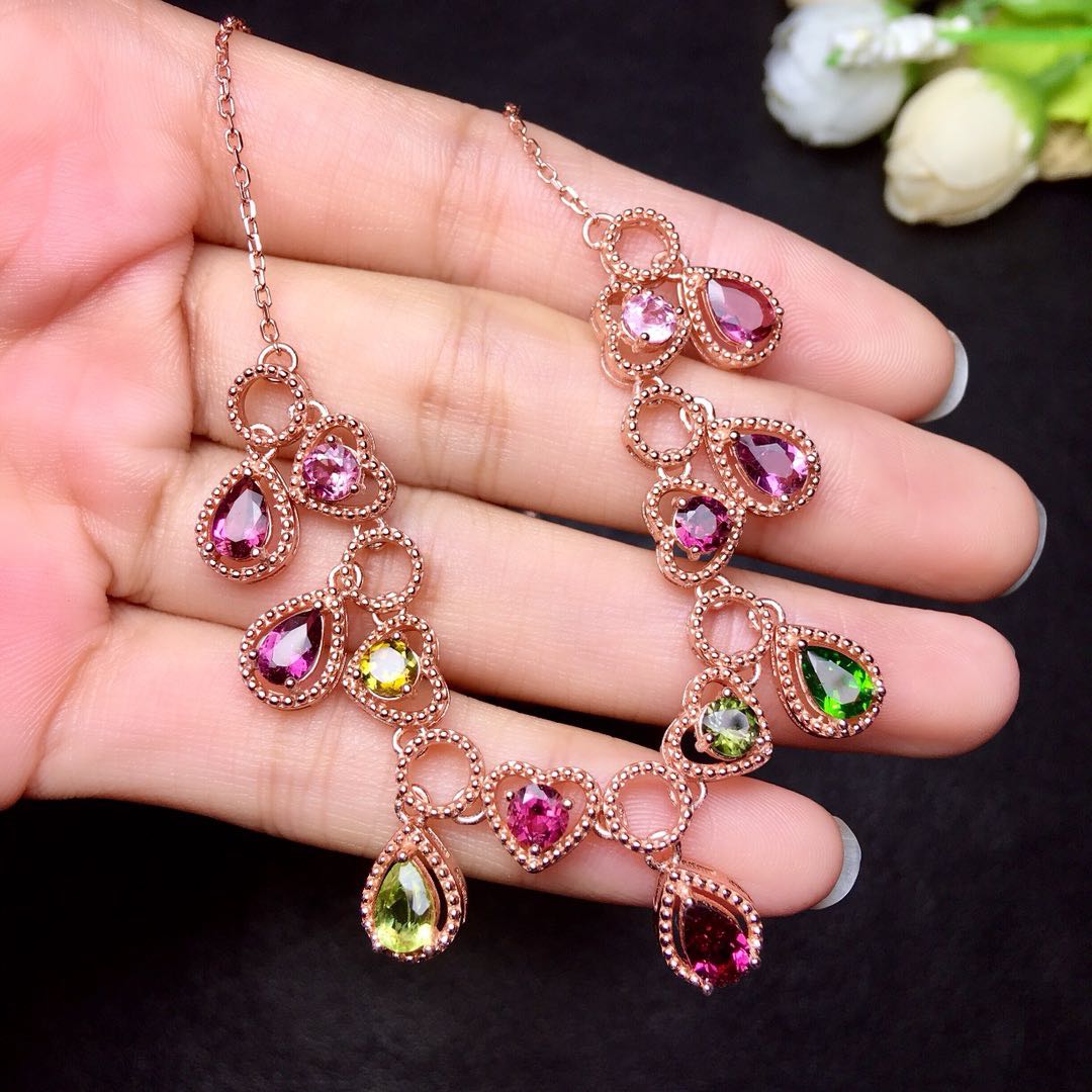 Natural Candy Color Tourmaline Necklace Chain Row Female Crystal Clean Color Good Brazil Rainbow Can