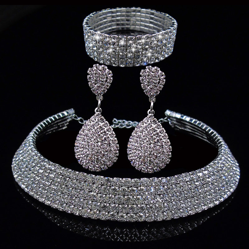 full-rhinestone-multilayer-necklace-bracelet-drop-earring-set