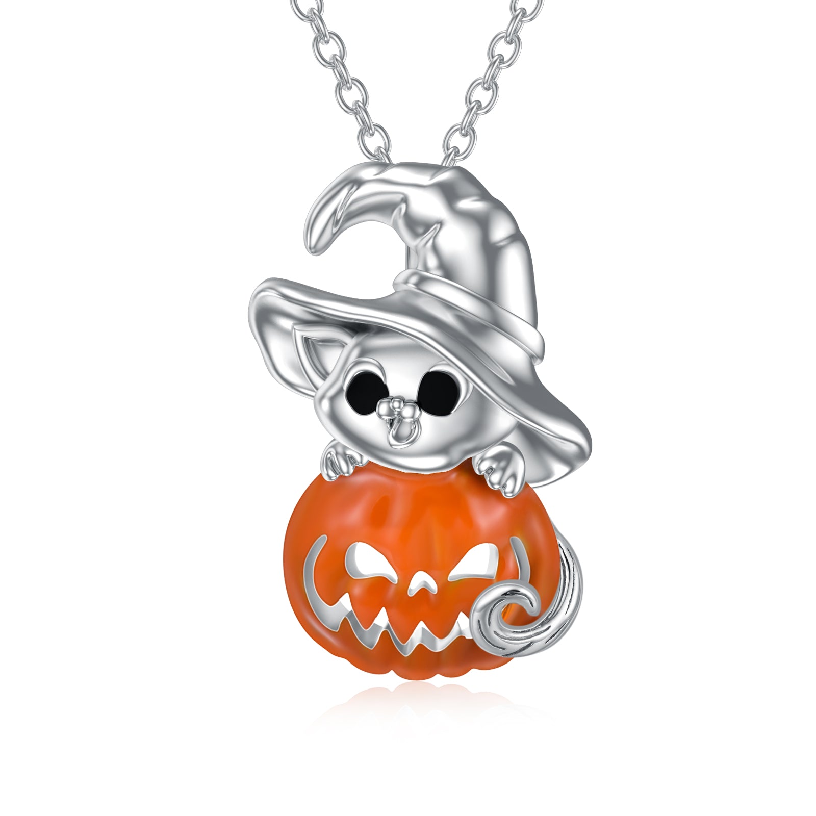 Halloween Jewelry Pumpkin Necklace 925 Sterling Silver Cat Necklace for Girls Women Birthday Christm