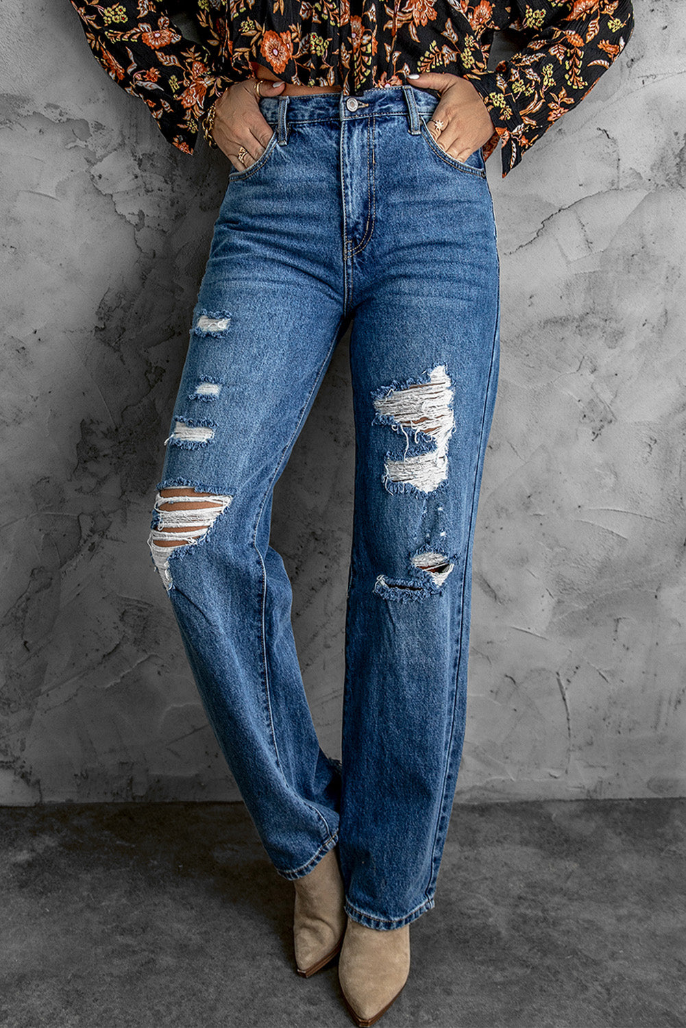 distressed-high-waist-jeans-with-pockets