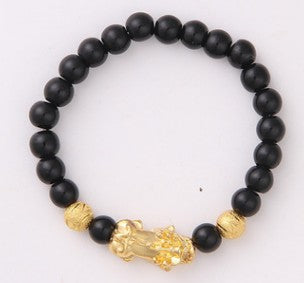 Obsidian 18K Gold Beads Bracelet Men Women