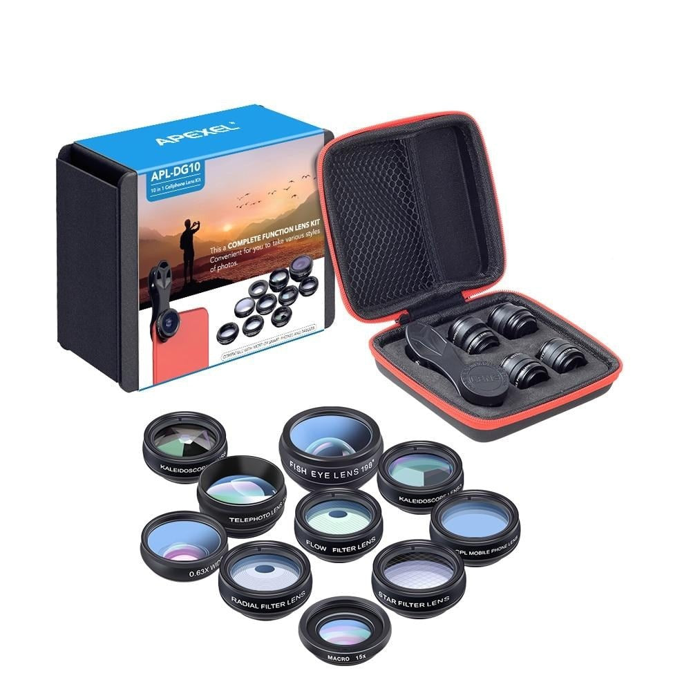 apexel-phone-lens-kit-universal-10-in-1-fisheye-wide-angle-macro-lens-cpl-filter-kaleidoscope-2x-telescope-lens-for-smartphone