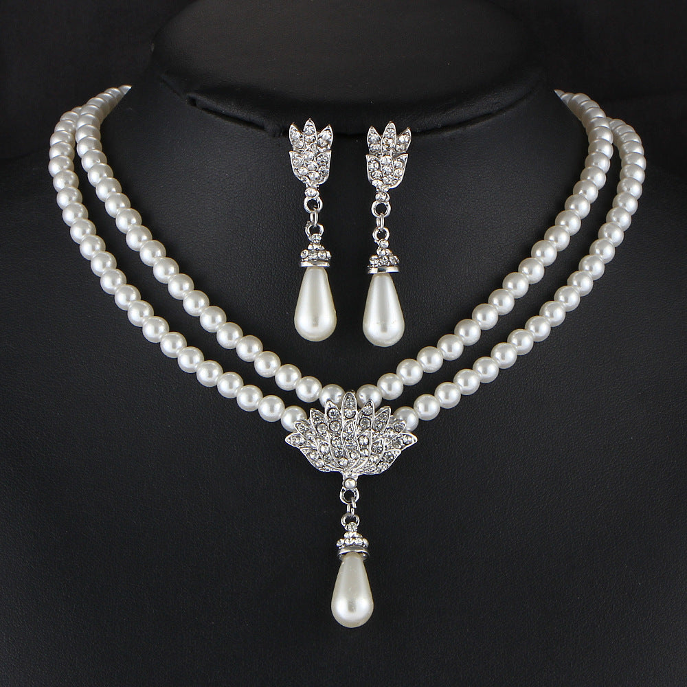 jewelry-bridal-pearl-crystal-diamond-short-clavicle-neck-necklace-set