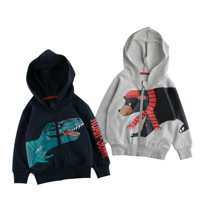 Children's Hoodie Clothes Kids Boys Girls Cotton Zipper Dinosaur Cartoon Coat Casual Sweatshirt