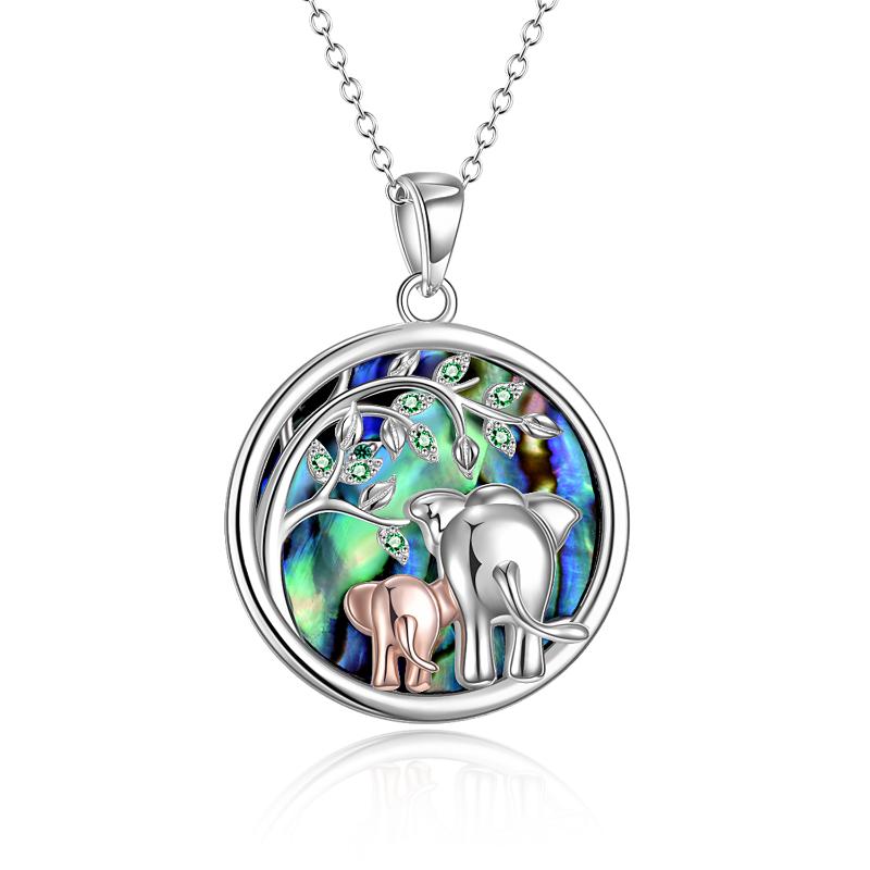 Elephant Necklace Mothers Day Gifts for Women Sterling Silver Elephant with Alabone Shell Tree of Li