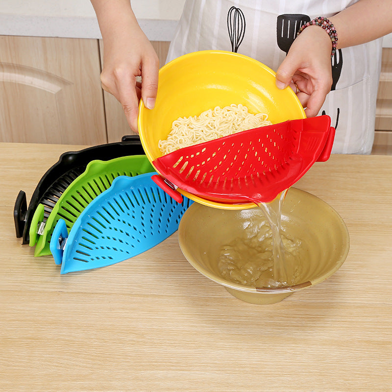 silicone-clip-on-pot-pan-bowl-funnel-oil-strainer-creative-rice-washing-colander-for-draining-liquid-fits-all-pot-size