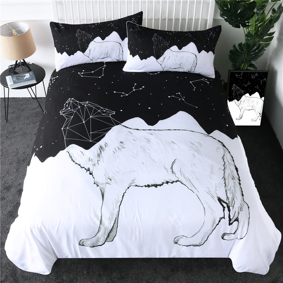 three-piece-set-of-black-and-white-printed-bed-linen-and-duvet-cover