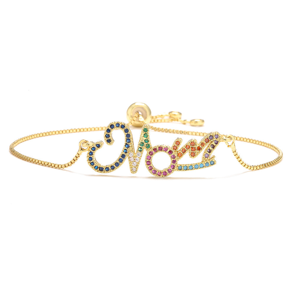 Gold Bracelet Personalized Color Zirconium MOM Jewelry Gift