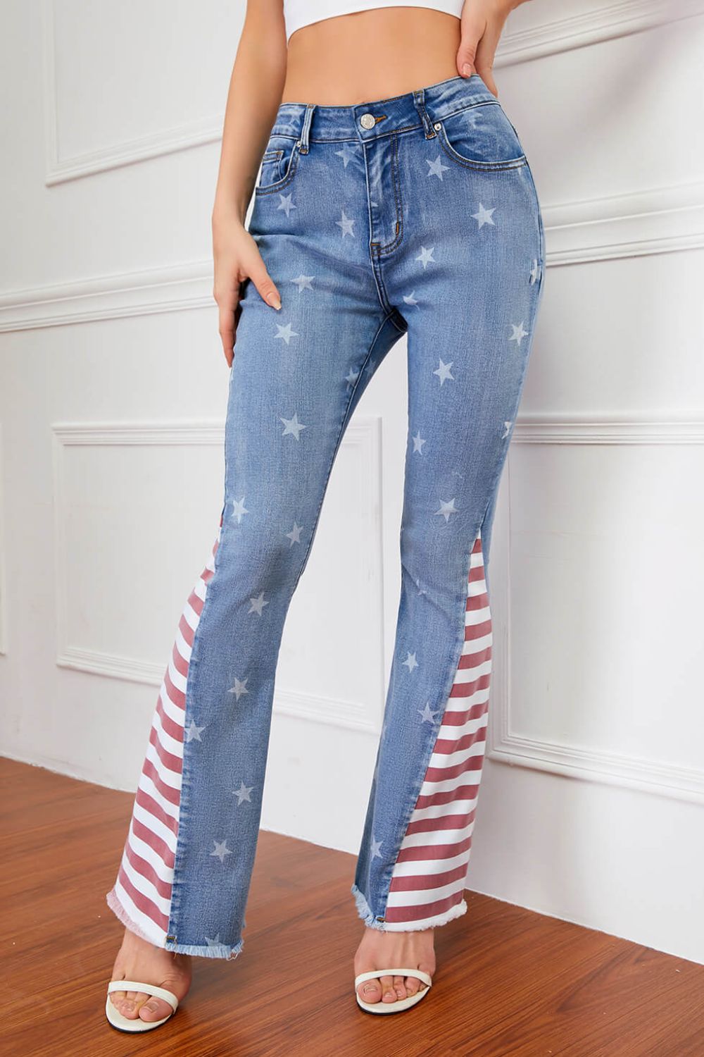 full-size-us-flag-frayed-hem-flare-jeans