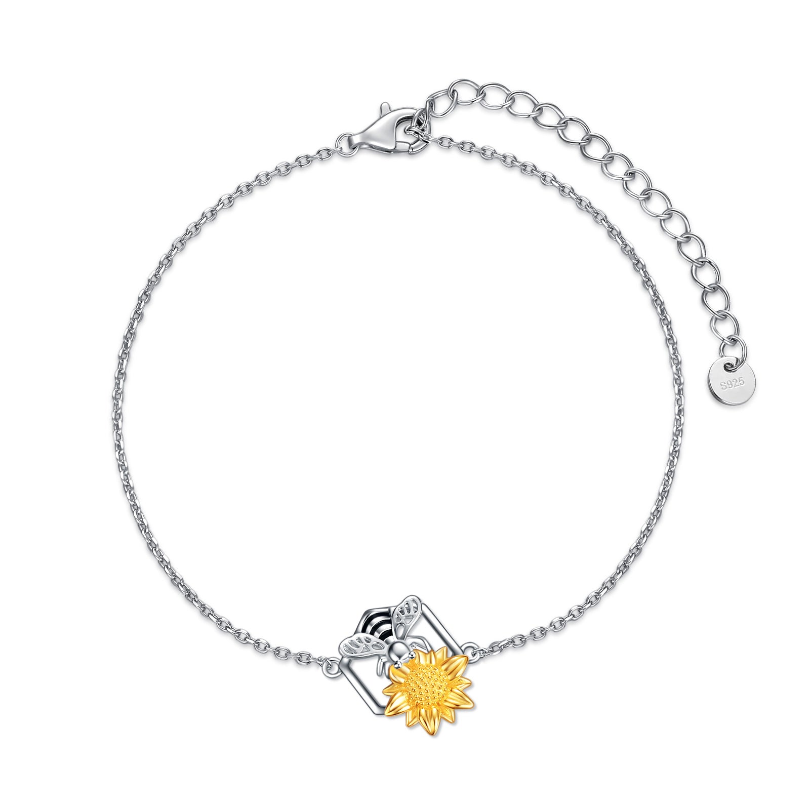 Sunflower Bee Bracelet Sterling Silver Honey Bumble Bee Flower Jewelry Gifts for Women Birthday