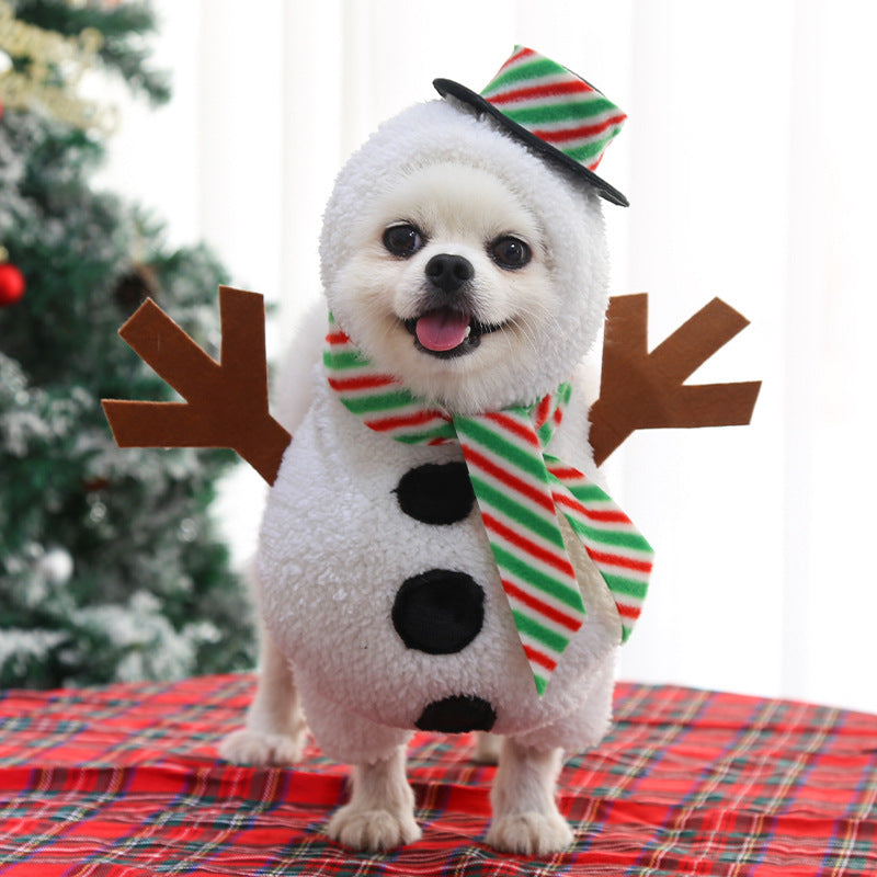 new-dog-christmas-pet-clothes-standing-snowman