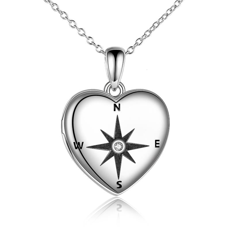 925 Sterling Silver Locket Necklace that Holds Pictures Compass Jewelry High School College Graduati