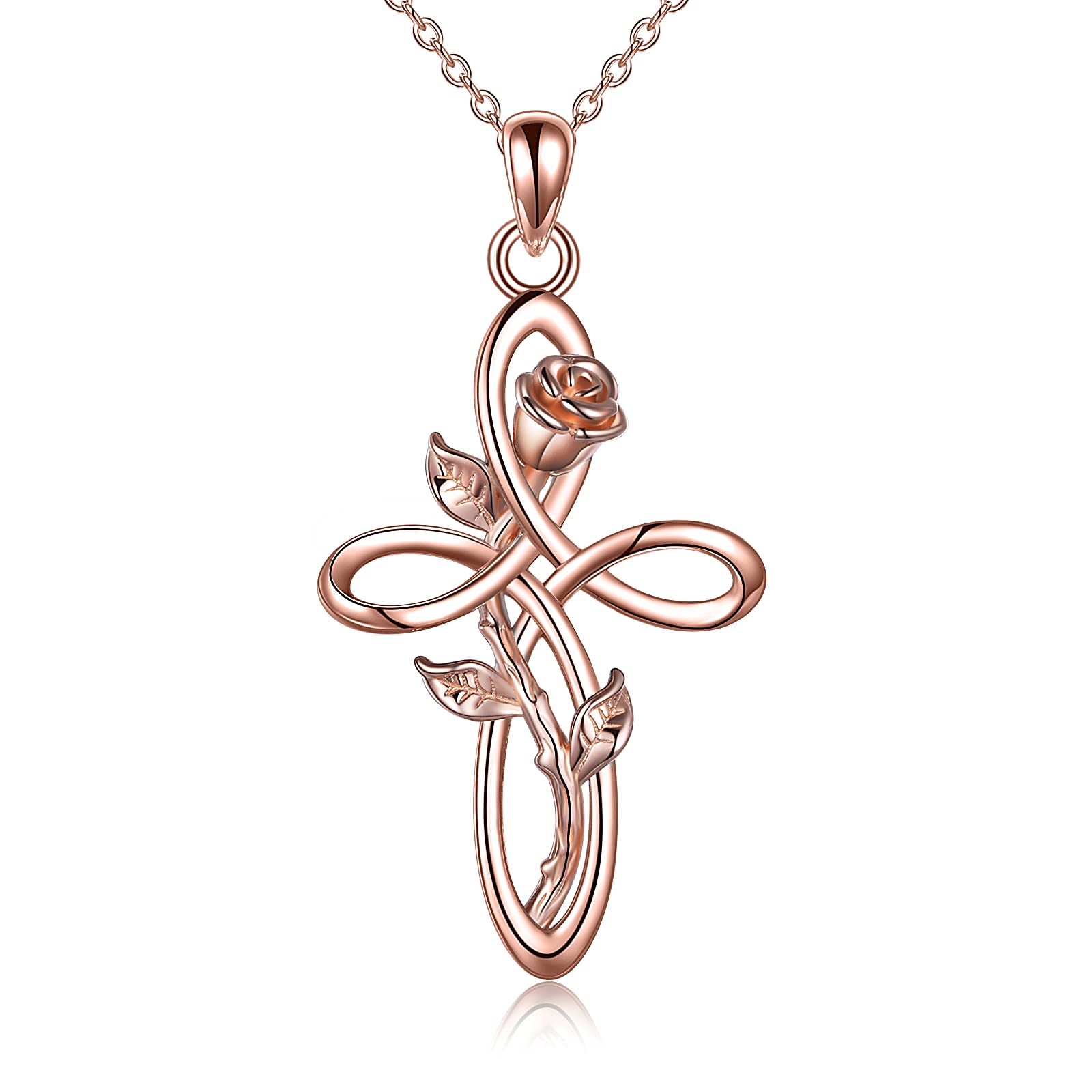 Cross Necklace with Sunflower Rose Flower Sterling Silver Infinity Love Celtic Knot Pendant Necklace