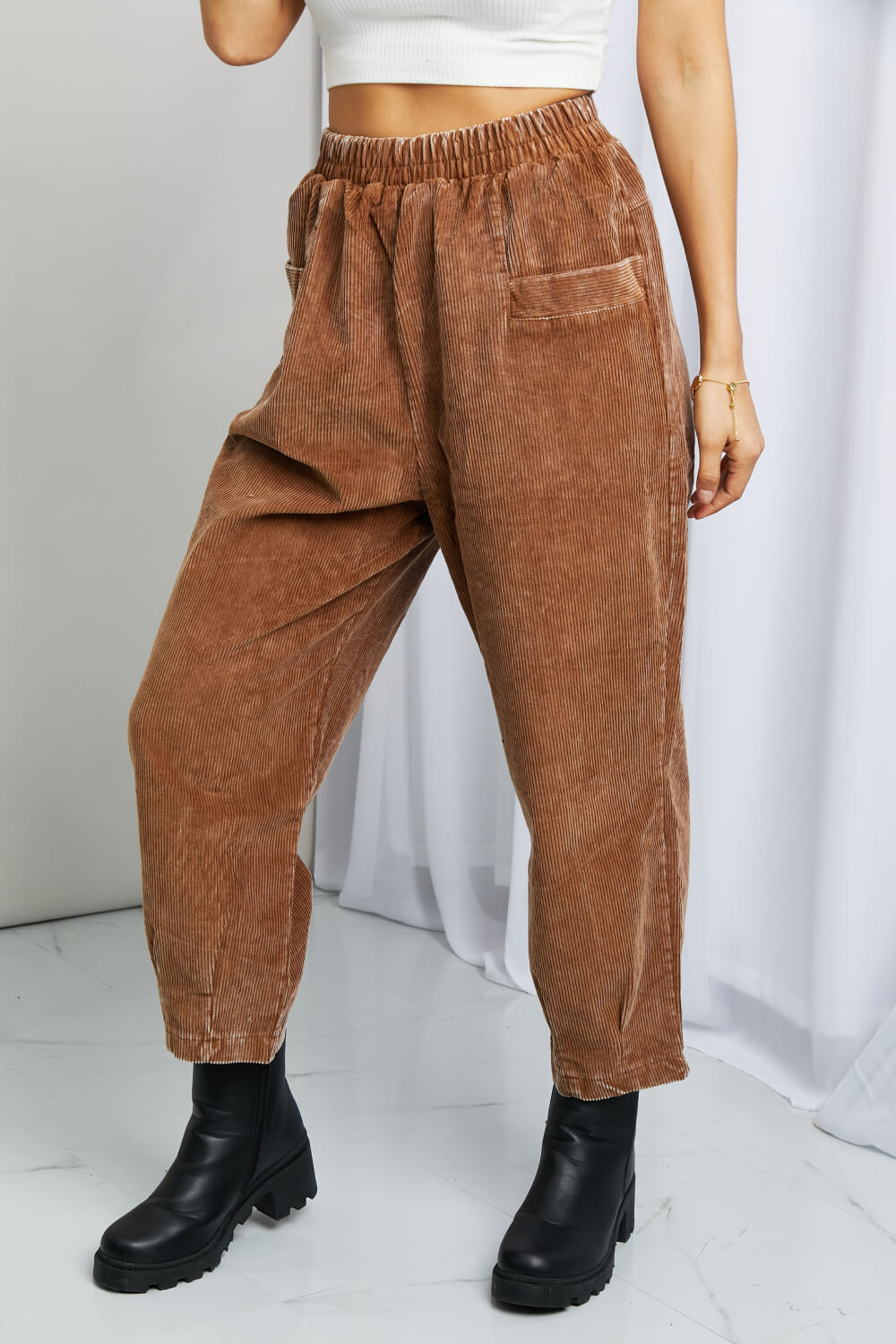 zenana-mineral-wash-elastic-waist-front-pocket-corduroy-pants