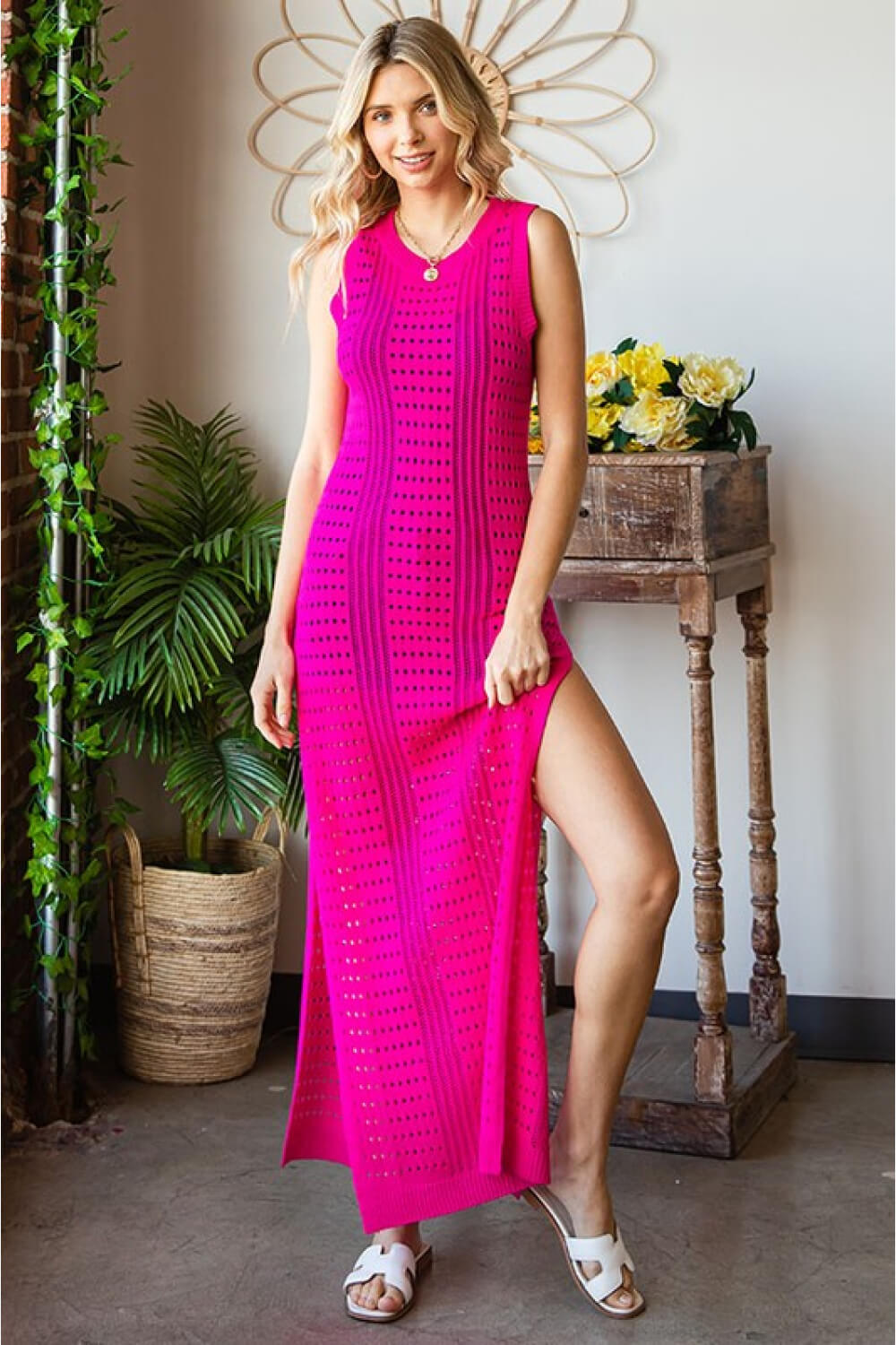 first-love-full-size-openwork-sleeveless-split-dress