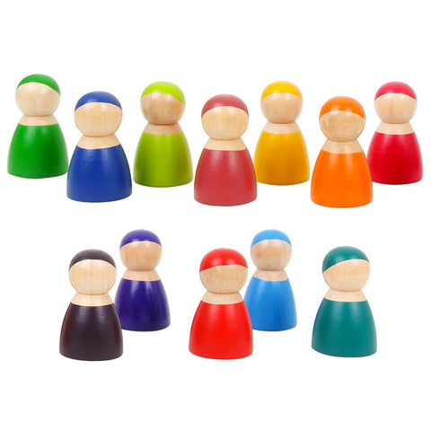 12 Piece Wooden Rainbow Peg Dolls