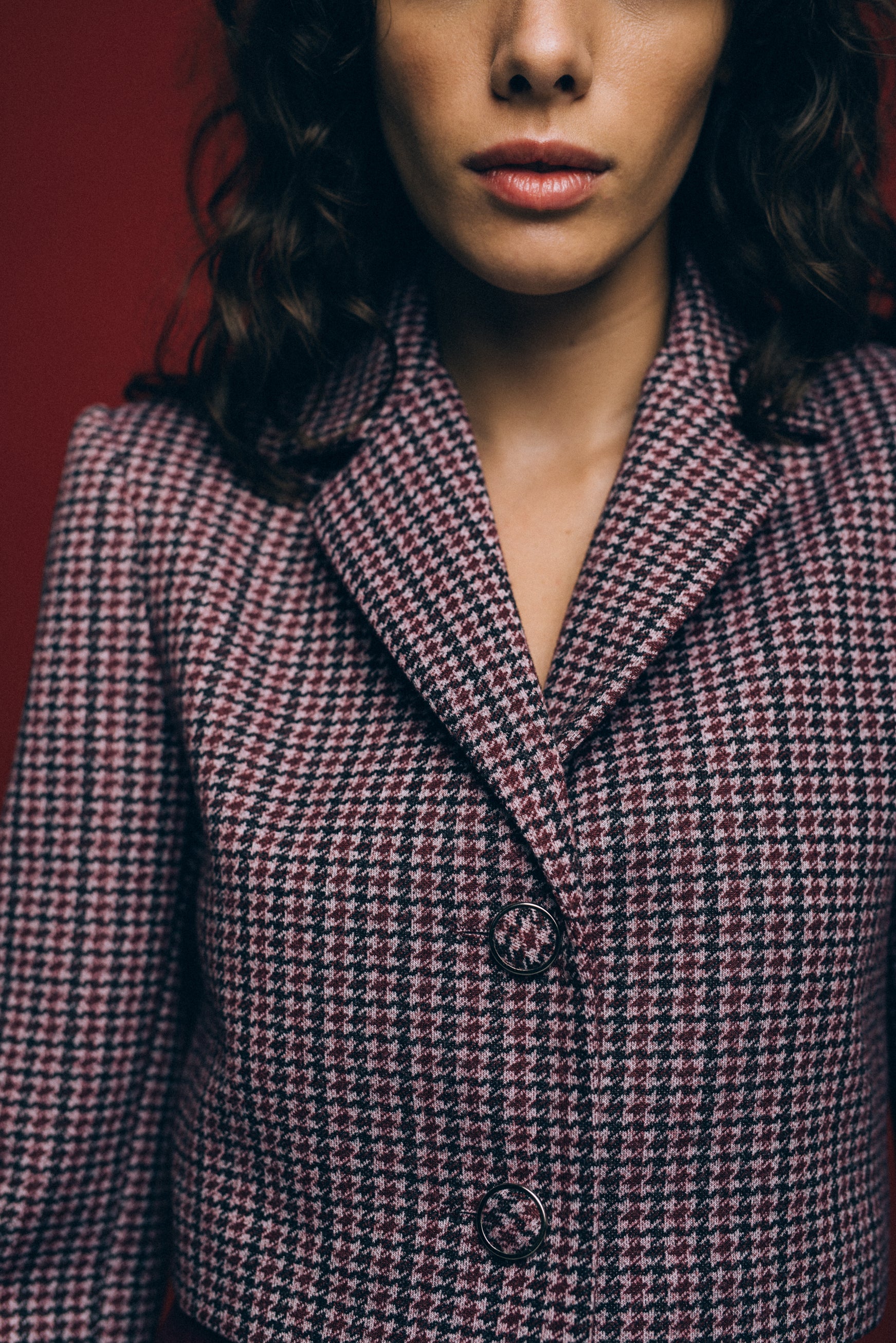 Cropped houndstooth single-breasted blazer