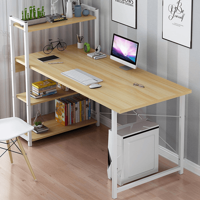 Computer Laptop Desk Writing Study Table Bookshelf Storage Rack Desktop Workstation with Storage Shelves Home Office Furniture - Trendha