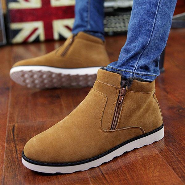 Men Comfortable Side Zipper Warm Fur Lining Suede Ankle Boots - Trendha