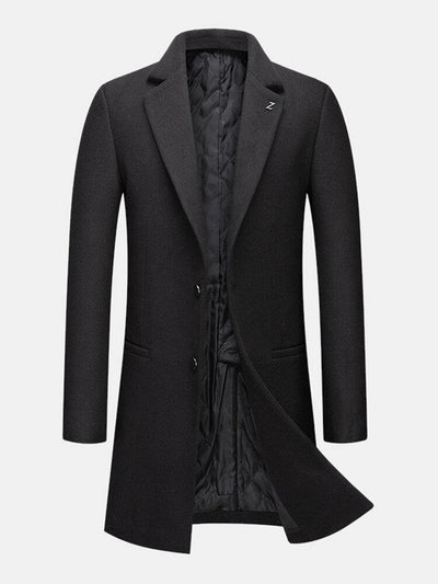 Mens Woolen Single-Breasted Mid-Length Pocket Business Trench Coats - Trendha