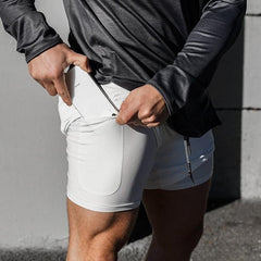 Affordable athletic compression shorts with mobile phone pocket