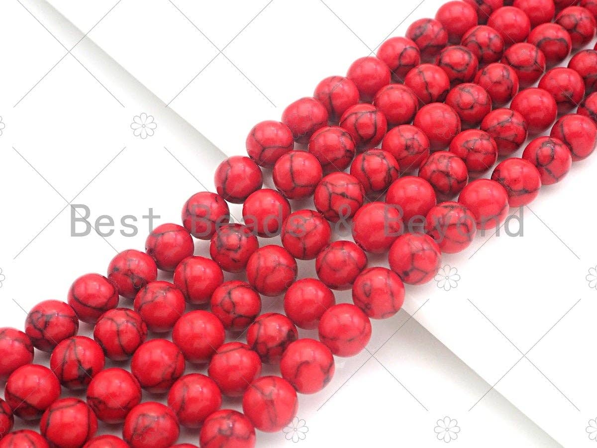 Natürliche Rote Howlith Runde Glatte Perlen, 6 mm/8 mm/10 mm/12 mm/14 - Bild 4 von 4