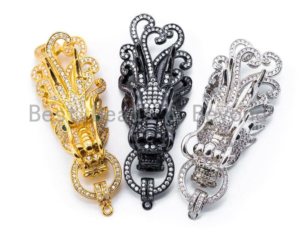 CZ Micro Pave Dragon Head Pendant Connector/Pendant Link with Jump Ring, CZ Pave Pendant, 63x21mm, sku#K49