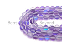 Matte Purple Spectrolite Aura Quartz Matte, Purple Blue Crystal Round 6mm/8mm/10mm/12mm beads, Manmade Moonstone, 15.5inch strand, SKU#U520