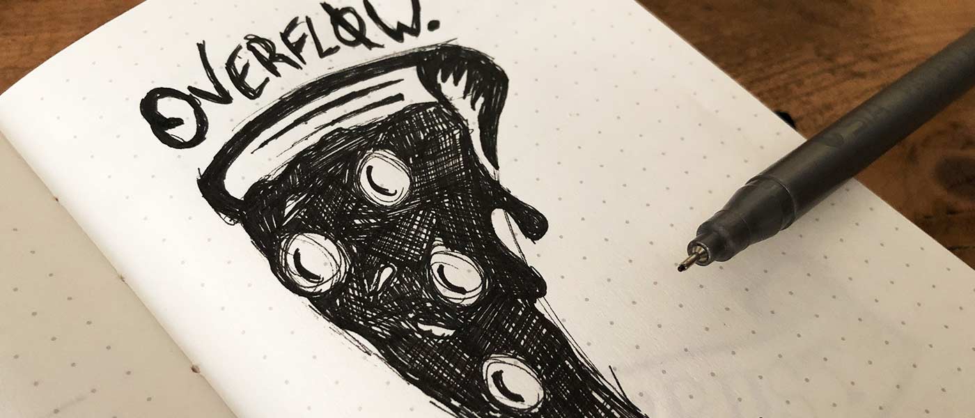 Sketchbook image of Overflow Pizza Lover original sketch.