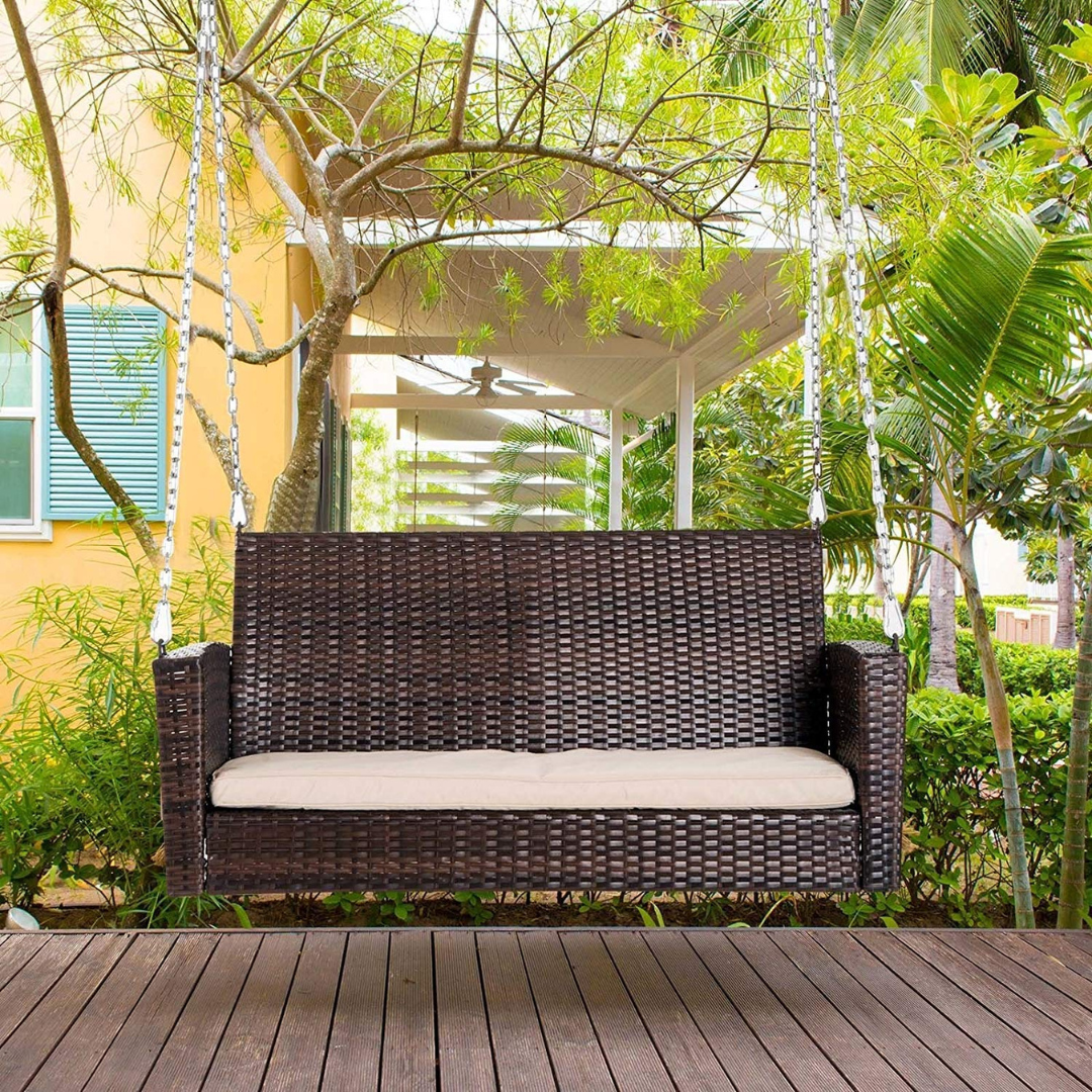  2-PERSON HANGING WICKER PORCH SWING CHAIR