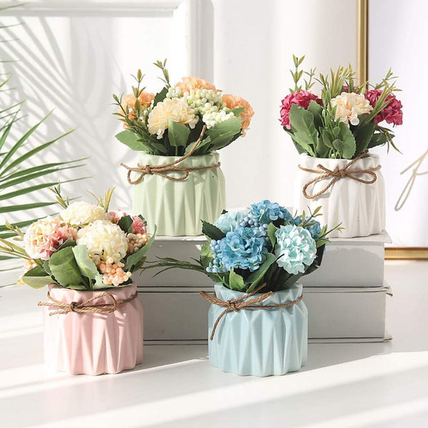 Mini Fake Hydrangea Flowers in Pot for Home Decor