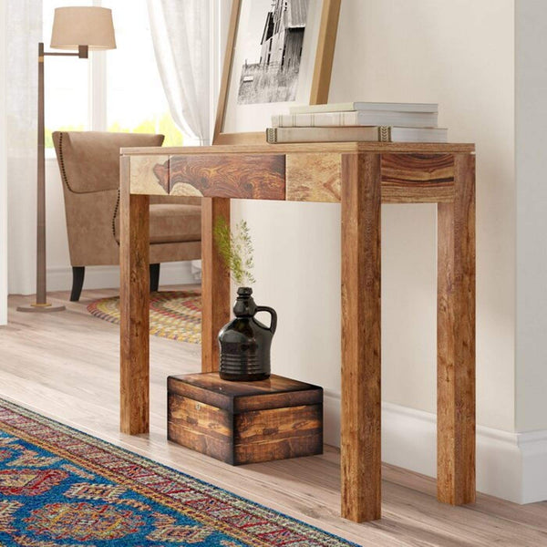 Two Tone Solid Sheesham Wood Varnished Console Table