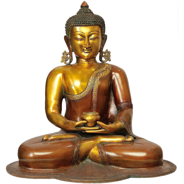 Antique Finish Tibetan Feng Shui Brass Meditating Pose Buddha Statue