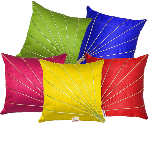 Silk Decorative Golden Striped Throw Pillow Cover Bedroom & Living Room Cushion Cover Set
