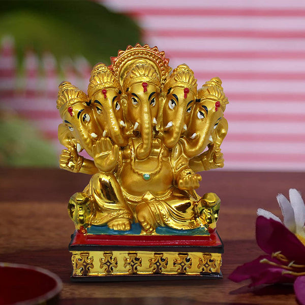 Decorative Gold Plated Panch Mukhi Ganesh Idol Statue