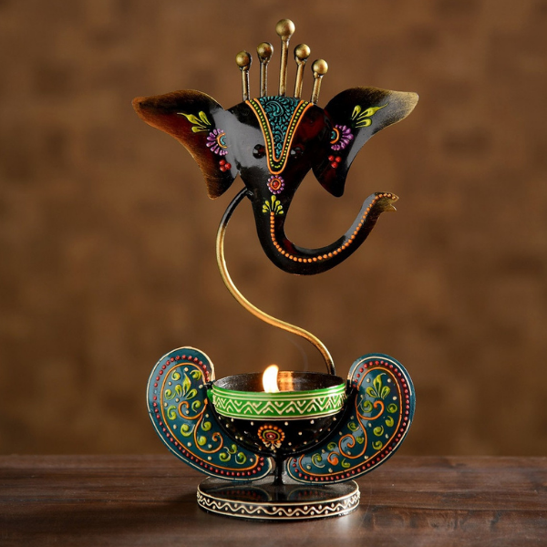 Ganesh Candle Holder in Black