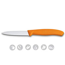 Load image into Gallery viewer, Victorinox Kitchen Knife, Stainless Steel Swiss Made Vegetable Cutting and Chopping Knife, Serrated Edge, 8 cm, Orange - Home Decor Lo